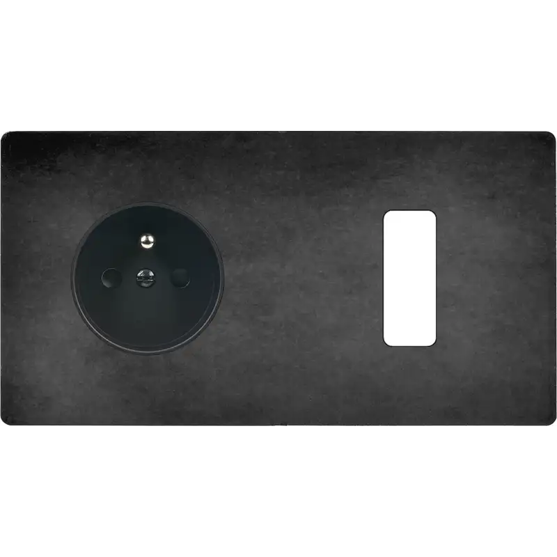 Façade 'M' Acier Verni Double Horizontale 1 Prise 1 Bouton magnétique