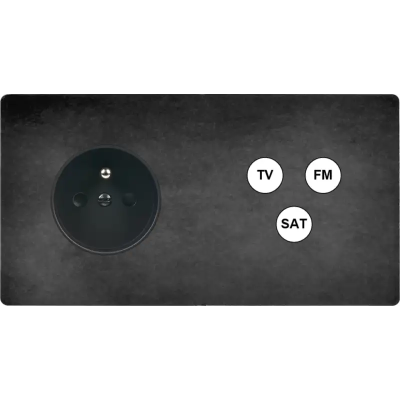 Façade 'M' acier verni double horizontale 1 prise 1 TV-Fm-Sat magnétique