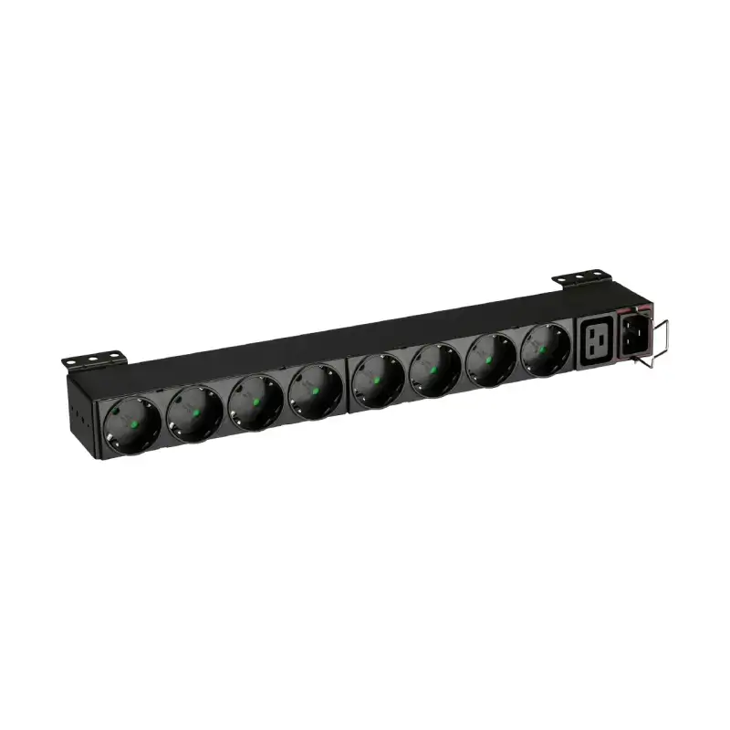PDU Basique 1U pour onduleur rackable 16A 8 prises DIN + 1xC19