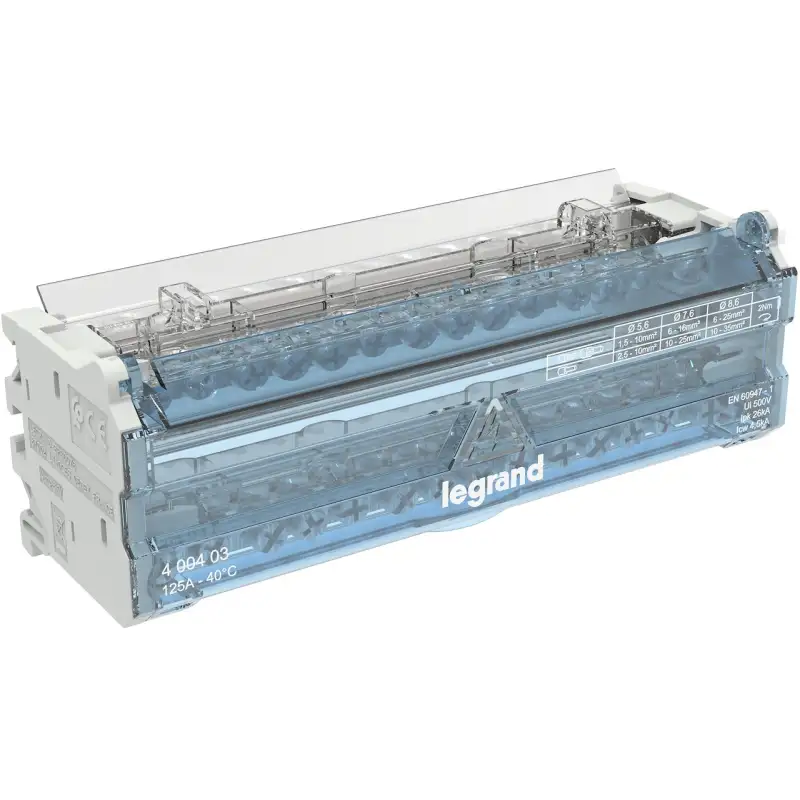 - Répartiteur modulaire à barreaux étagés bipolaire 125A 14 départs - 8 modules